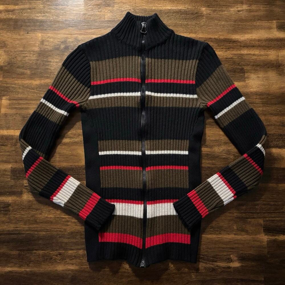 Dolce Gabbana Women’s Sweater Full Zip Ribbed Knit Vintage Mock Neck Wool Blend